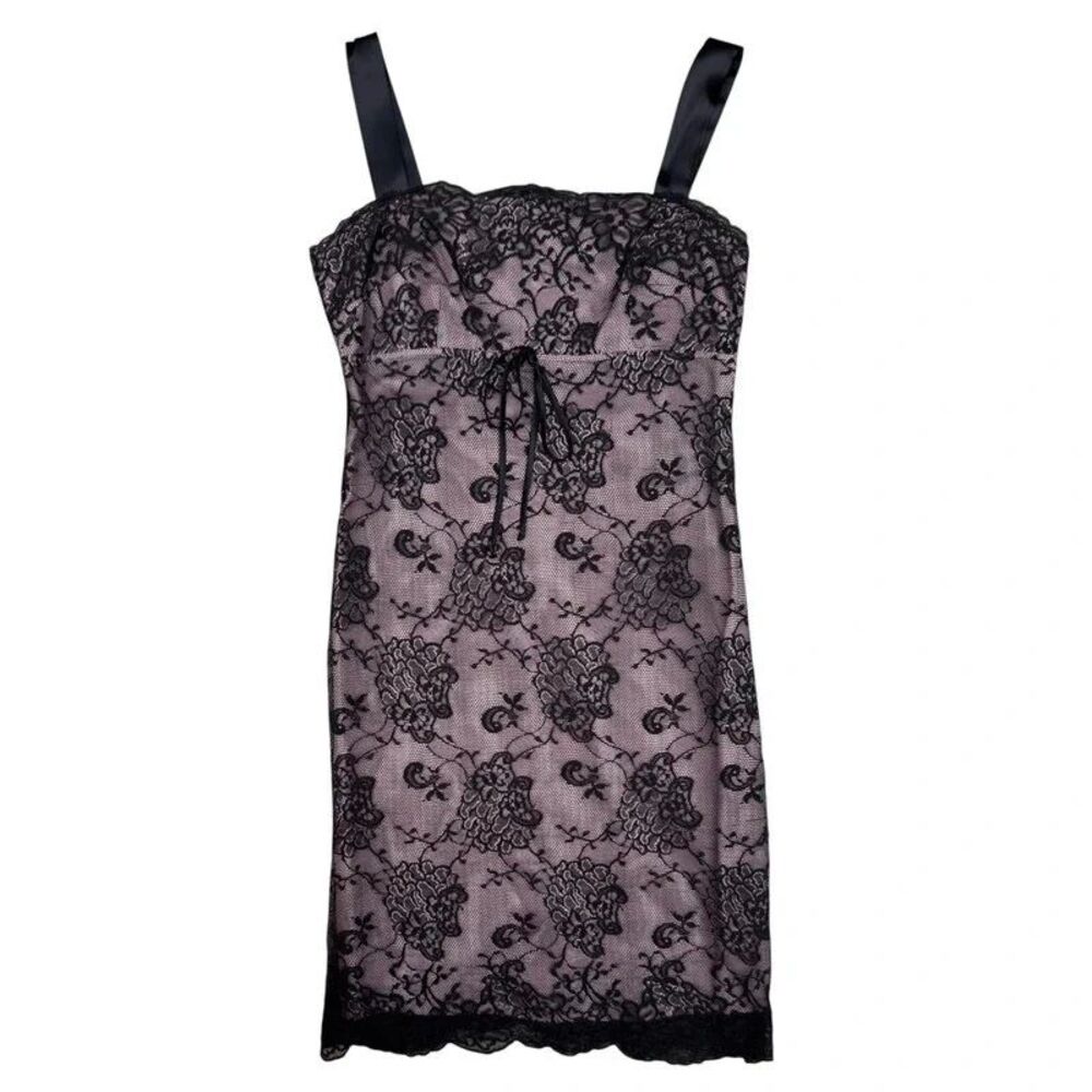 Vintage Y2K Whimsigoth Vampy Laundry Shelli Segal Lace Slip Dress - US 4 / UK 8